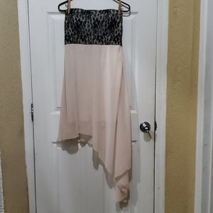 Black and pink symmetrical strapless dress